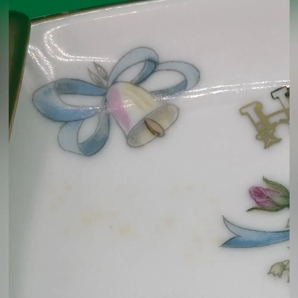 Vintage Lefton Happy Anniversary Trinket Dish 8x6 Japan Stamped #5510 w/Sticker